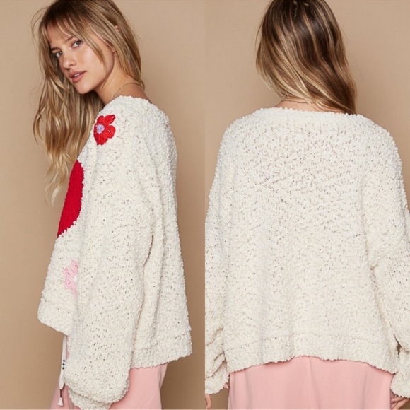 (31)❤️New POL Embroidered Heart Sweater, Balloon Sleeves❤️ - Picture 5 of 5